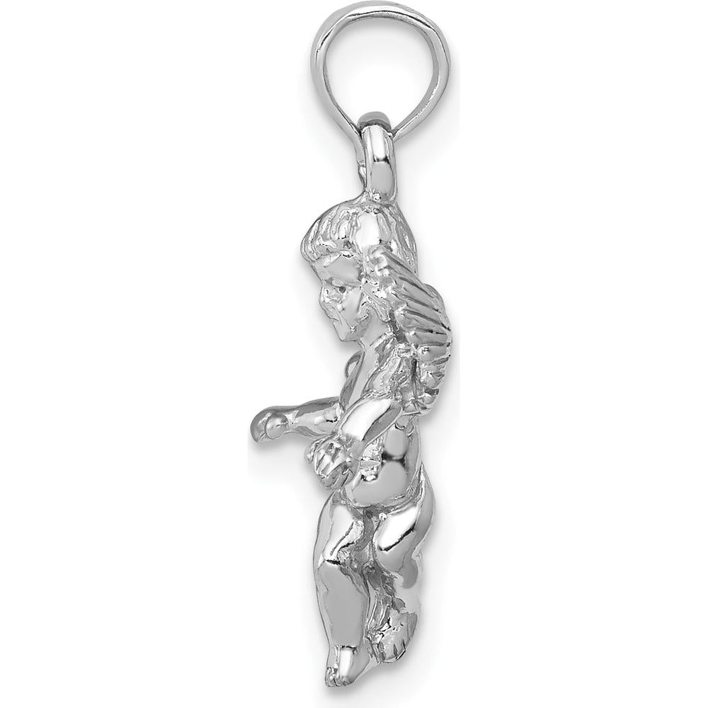 14K White Gold Polished 3D Angel Pendant with Rhodium Plating by Oro Pregiato