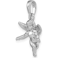 14K White Gold Polished 3D Angel Pendant with Rhodium Plating by Oro Pregiato