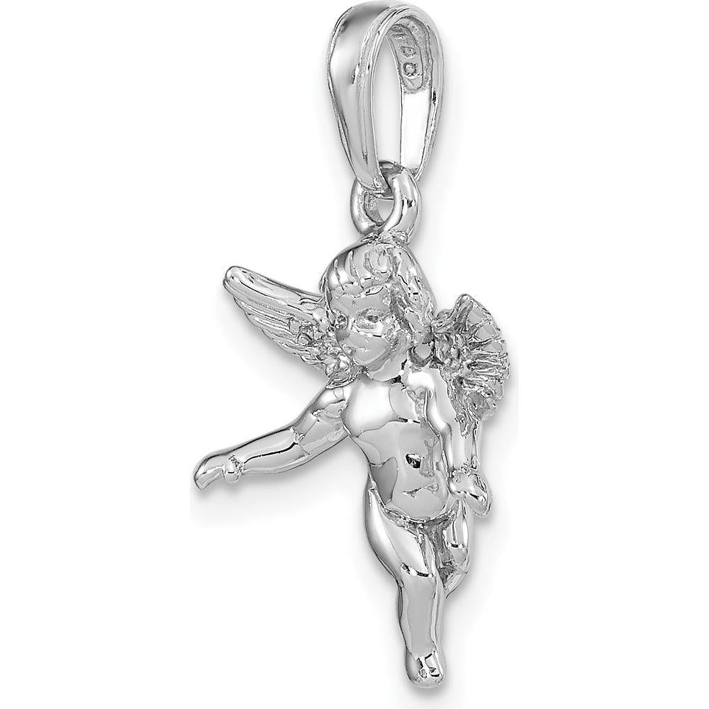 14K White Gold Polished 3D Angel Pendant with Rhodium Plating by Oro Pregiato
