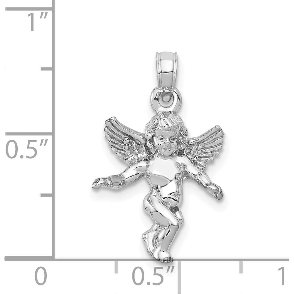 14K White Gold Polished 3D Angel Pendant with Rhodium Plating by Oro Pregiato