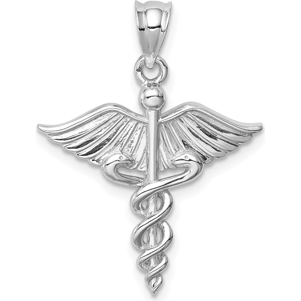 14K White Gold Polished 3D Caduceus Medical Pendant - Symbol of Healing and Care by Oro Pregiato