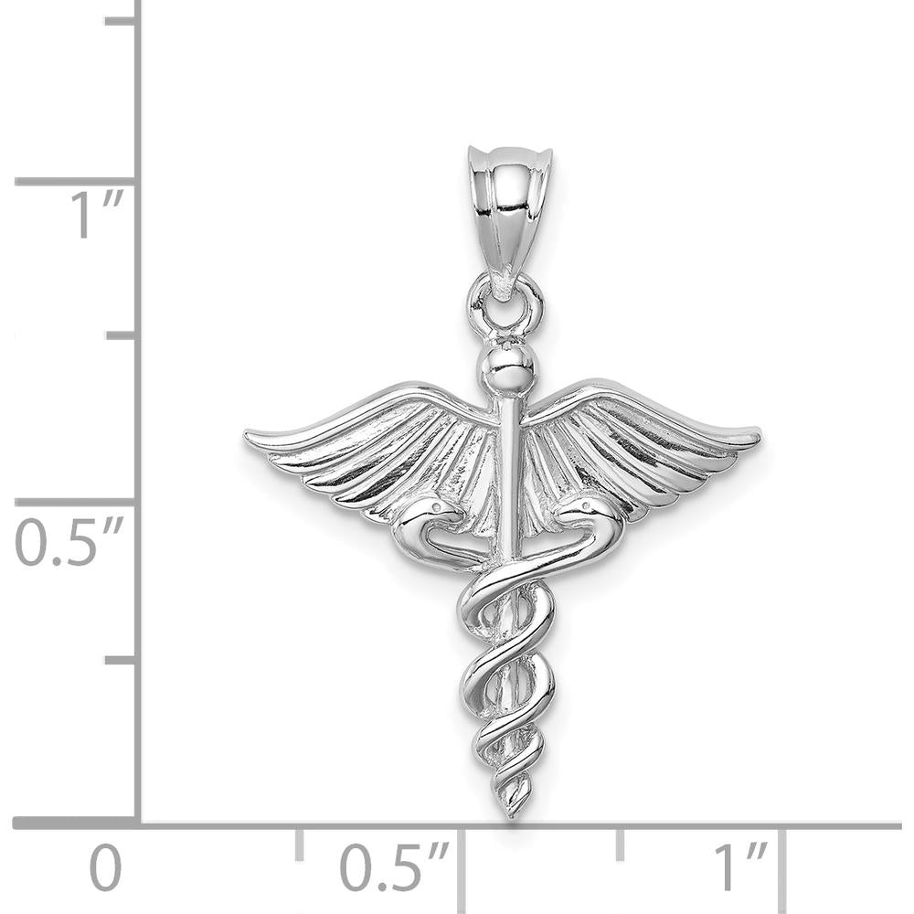 14K White Gold Polished 3D Caduceus Medical Pendant - Symbol of Healing and Care by Oro Pregiato