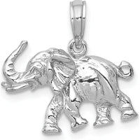 14K White Gold Polished 3D Elephant Pendant - Symbol of Strength and Good Luck by Oro Pregiato