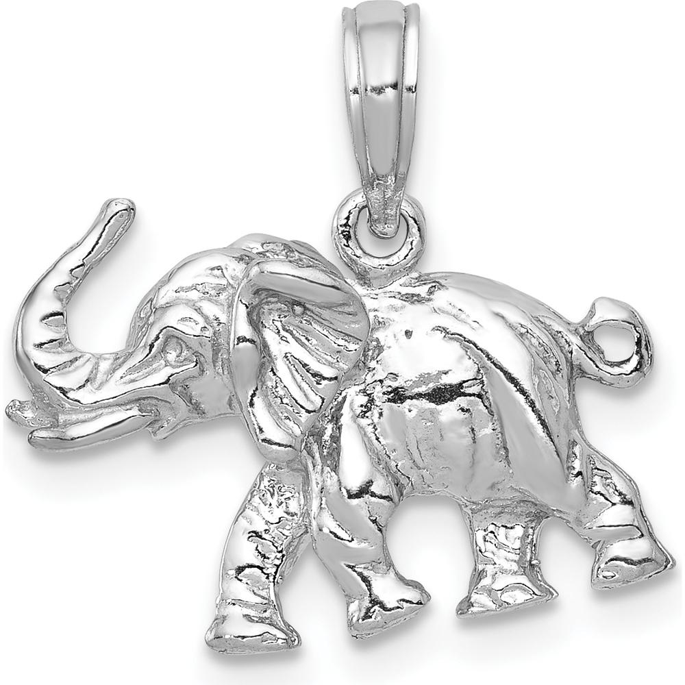 14K White Gold Polished 3D Elephant Pendant - Symbol of Strength and Good Luck by Oro Pregiato
