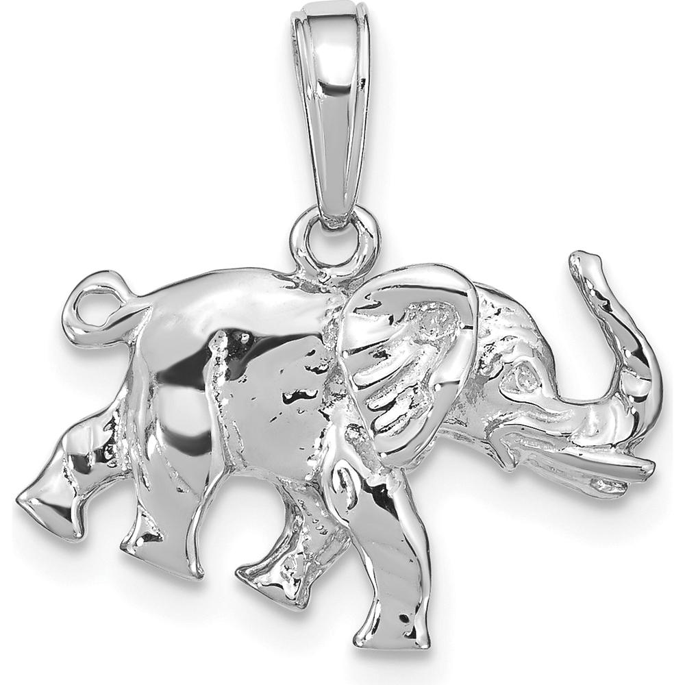 14K White Gold Polished 3D Elephant Pendant Symbol of Strength