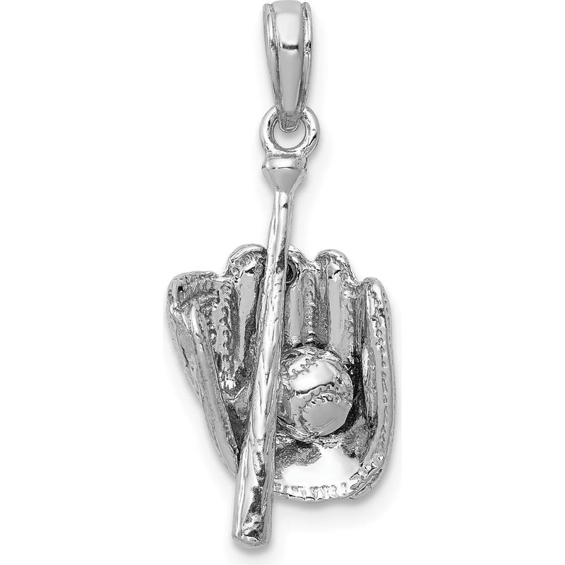 14K White Gold Polished 3D Glove/Bat/Baseball Pendant - 18.7mm Length by Oro Pregiato