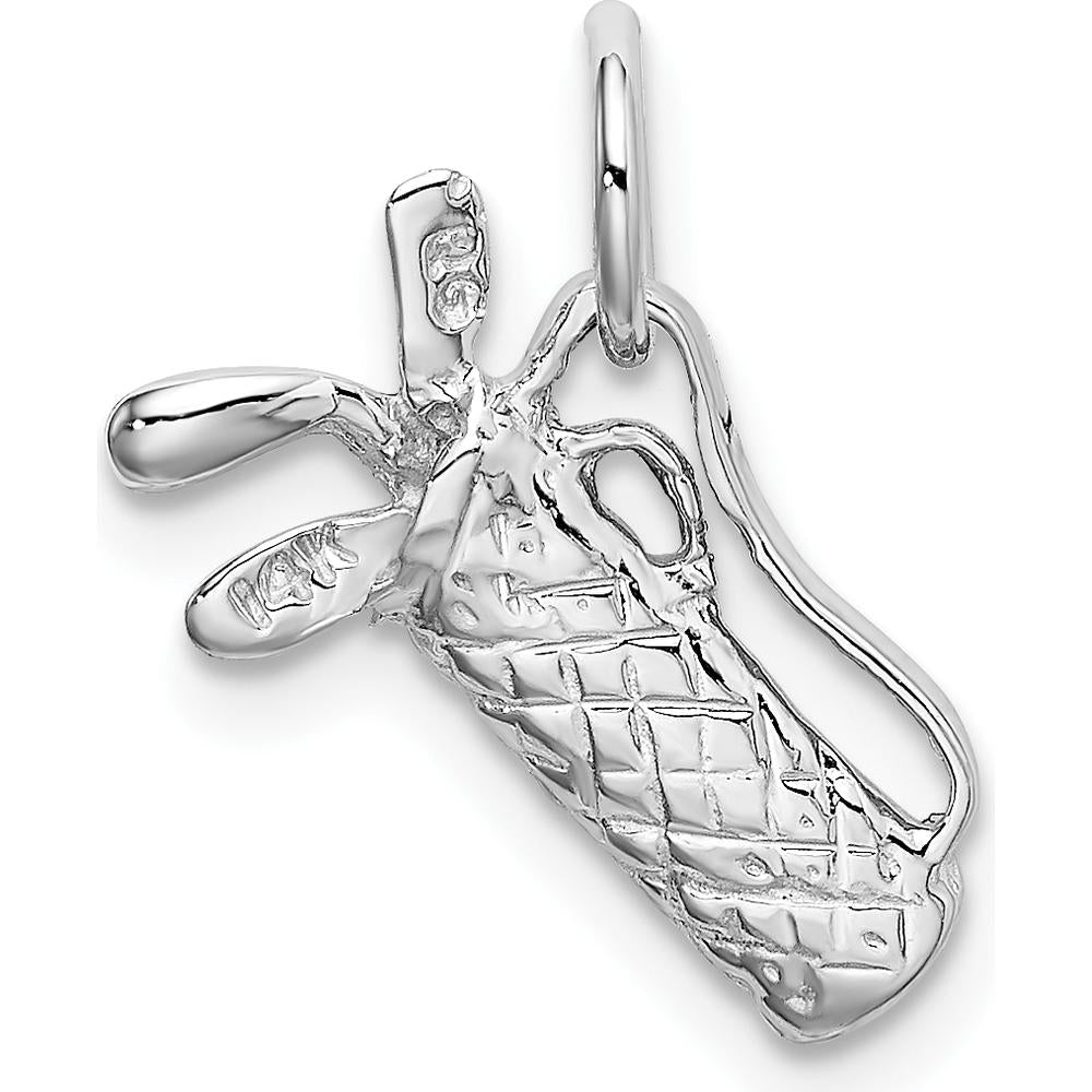 14K White Gold Polished 3D Golf Bag with Clubs Charm Pendant by Oro Pregiato