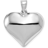 14K White Gold Polished 3D Puffed Heart Pendant with Rhodium Plating by Oro Pregiato