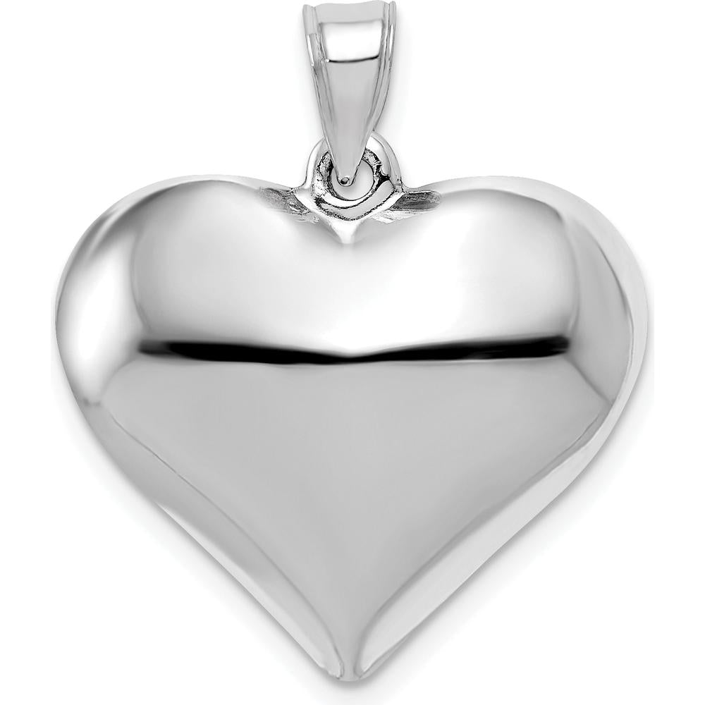 14K White Gold Polished 3D Puffed Heart Pendant with Rhodium Plating by Oro Pregiato