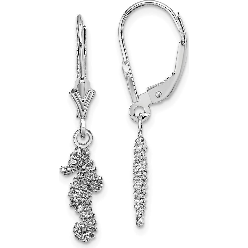14K White Gold Polished 3D Seahorse Leverback Earrings by 0