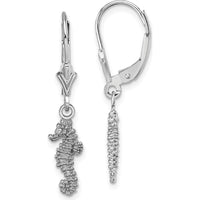 14K White Gold Polished 3D Seahorse Leverback Earrings by 0