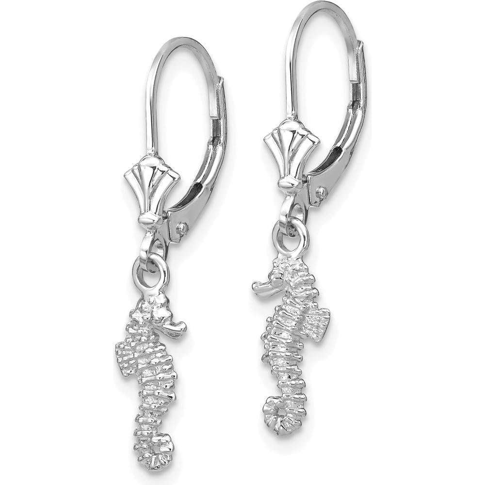 14K White Gold Polished 3D Seahorse Leverback Earrings by 0