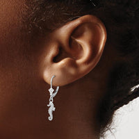 14K White Gold Polished 3D Seahorse Leverback Earrings by 0
