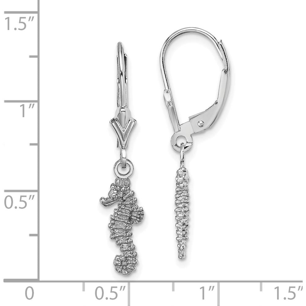 14K White Gold Polished 3D Seahorse Leverback Earrings by 0