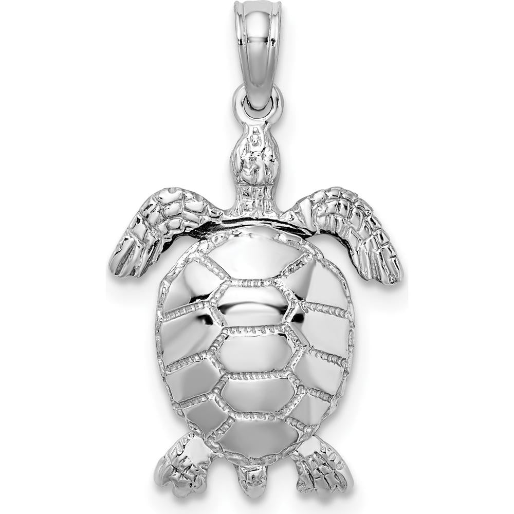 14K White Gold Polished 3D Turtle Pendant with Moveable Head and Legs by Oro Pregiato