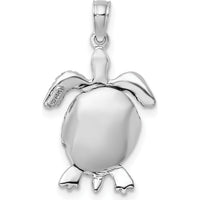 14K White Gold Polished 3D Turtle Pendant with Moveable Head and Legs by Oro Pregiato