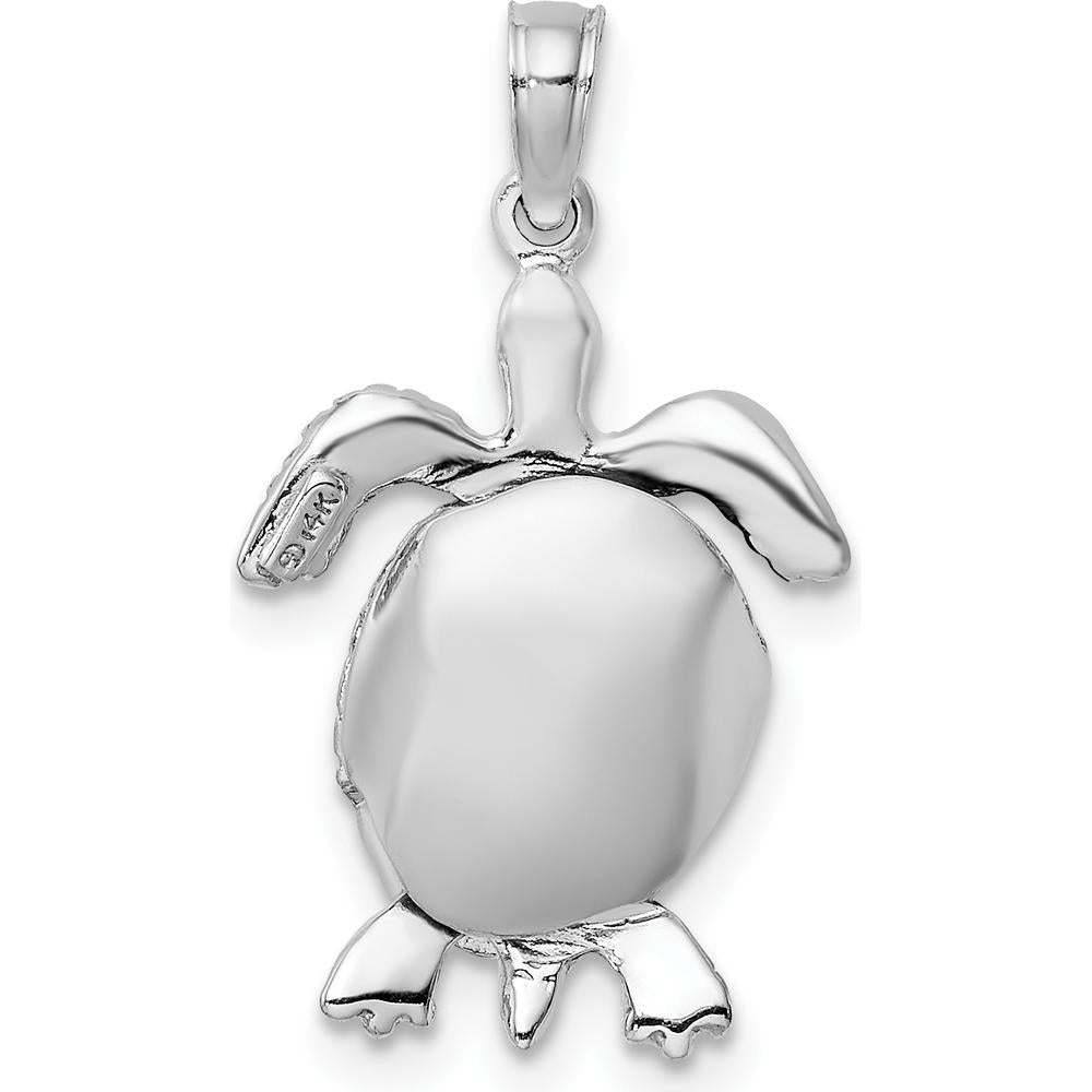 14K White Gold Polished 3D Turtle Pendant with Moveable Head and Legs by Oro Pregiato