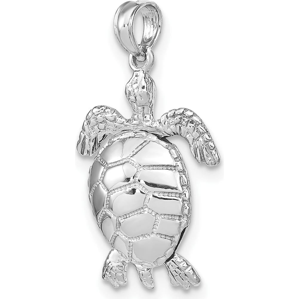 14K White Gold Polished 3D Turtle Pendant with Moveable Head and Legs by Oro Pregiato