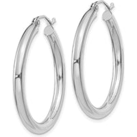 14K White Gold Polished 3mm Lightweight Tube Hoop Earrings - 30mm Length by 0
