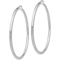 14K White Gold Polished 3mm Lightweight Tube Hoop Earrings - 65mm Length by 0