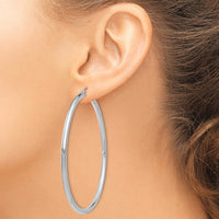 14K White Gold Polished 3mm Lightweight Tube Hoop Earrings - 65mm Length by 0