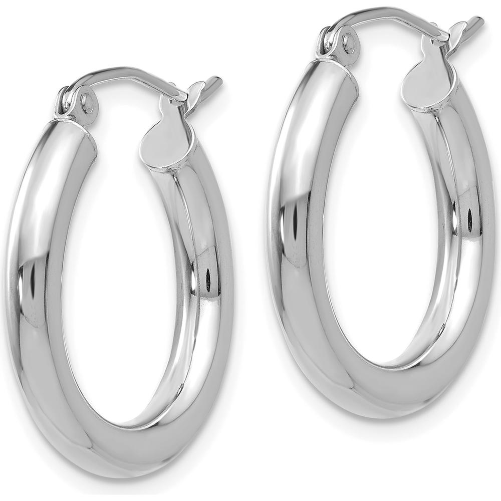 14K White Gold Polished 3mm Tube Hoop Earrings - 20mm Length by 0
