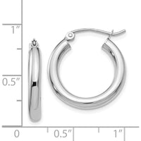 14K White Gold Polished 3mm Tube Hoop Earrings - 20mm Length by 0