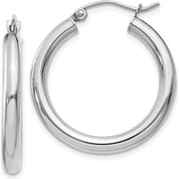 14K White Gold Polished 3mm Tube Hoop Earrings - 25mm Length by 0