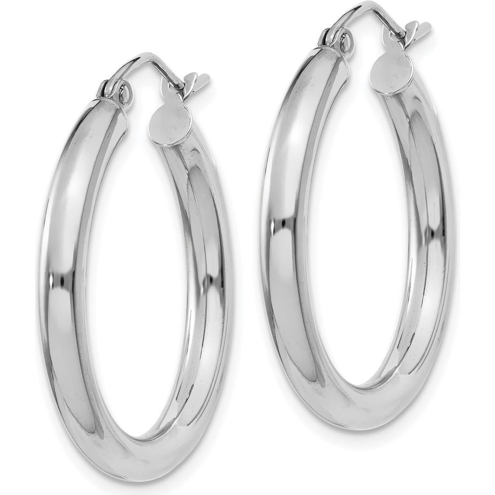 14K White Gold Polished 3mm Tube Hoop Earrings - 25mm Length by 0