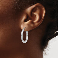 14K White Gold Polished 3mm Tube Hoop Earrings - 25mm Length by 0