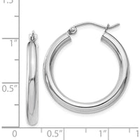 14K White Gold Polished 3mm Tube Hoop Earrings - 25mm Length by 0