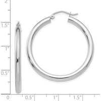 14K White Gold Polished 3mm Tube Hoop Earrings - 35mm Length by 0