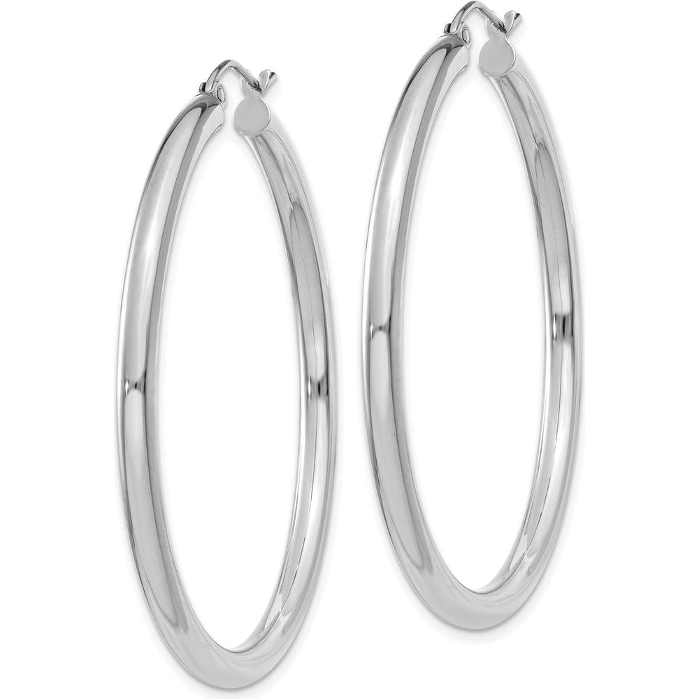14K White Gold Polished 3mm Tube Hoop Earrings - 45mm Length by 0