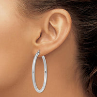 14K White Gold Polished 3mm Tube Hoop Earrings - 45mm Length by 0