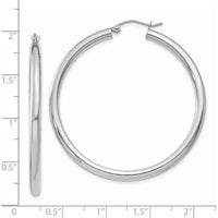 14K White Gold Polished 3mm Tube Hoop Earrings - 45mm Length by 0