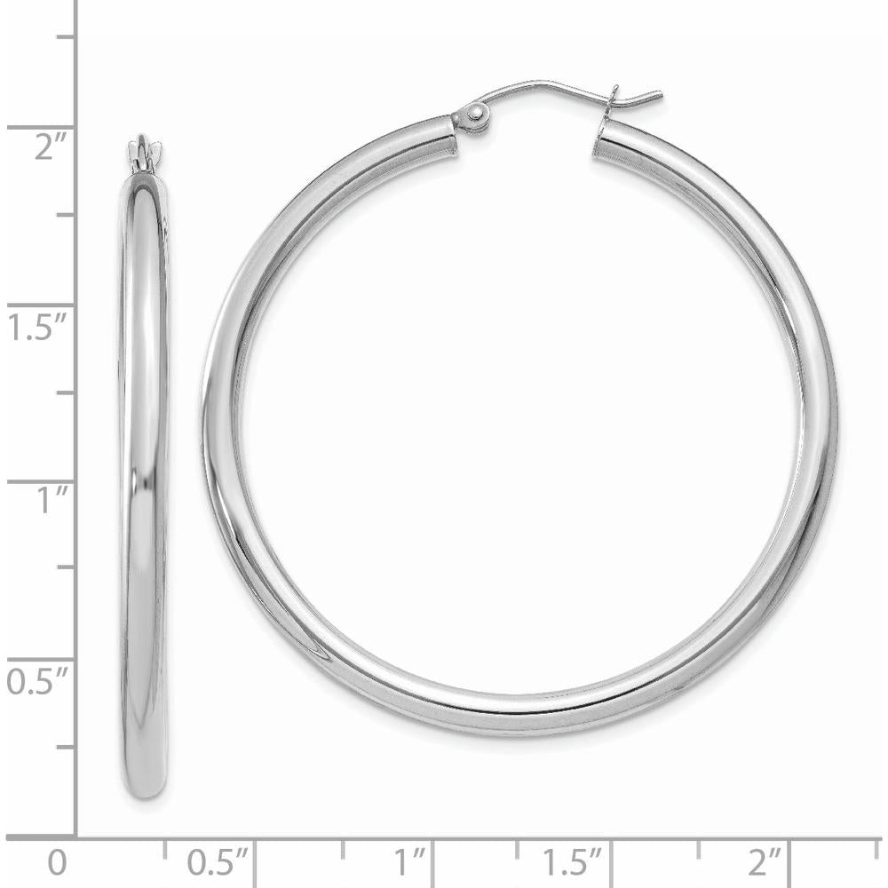 14K White Gold Polished 3mm Tube Hoop Earrings - 45mm Length by 0