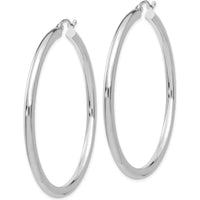 14K White Gold Polished 3mm Tube Hoop Earrings - 50mm Length by 0