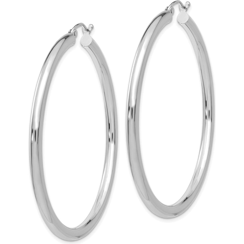 14K White Gold Polished 3mm Tube Hoop Earrings - 50mm Length by 0