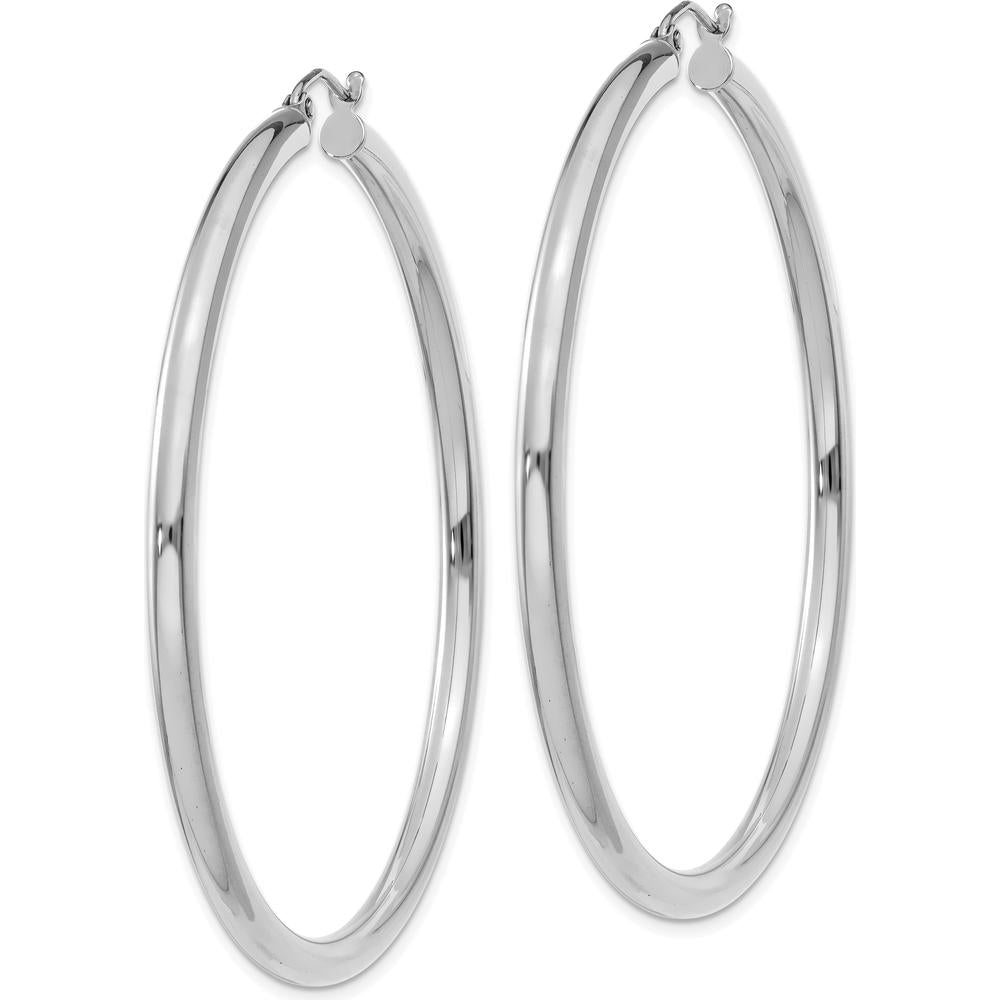 14K White Gold Polished 3mm Tube Hoop Earrings - 55mm Length by 0