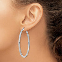 14K White Gold Polished 3mm Tube Hoop Earrings - 55mm Length by 0