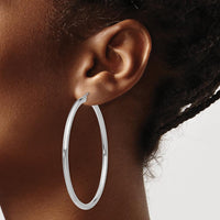 14K White Gold Polished 3mm Tube Hoop Earrings - 60mm Length by 0