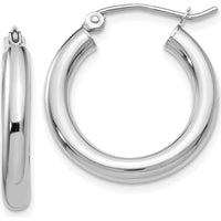14K White Gold Polished 3mm Tube Hoop Earrings - Elegant and Timeless Design by 0