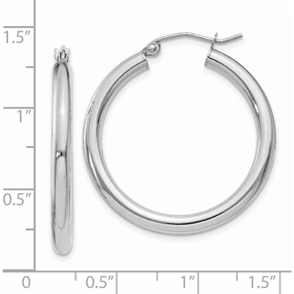14K White Gold Polished 3mm Tube Hoop Earrings with Rhodium Plating by 0
