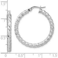 14K White Gold Polished 3mm Twisted Hoop Earrings - Rhodium Plated 31.5mm Length by 0
