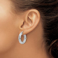 14K White Gold Polished 4.75mm Woven Texture Round Hoop Earrings - Rhodium Plated by 0
