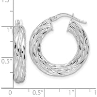 14K White Gold Polished 4.75mm Woven Texture Round Hoop Earrings - Rhodium Plated by 0