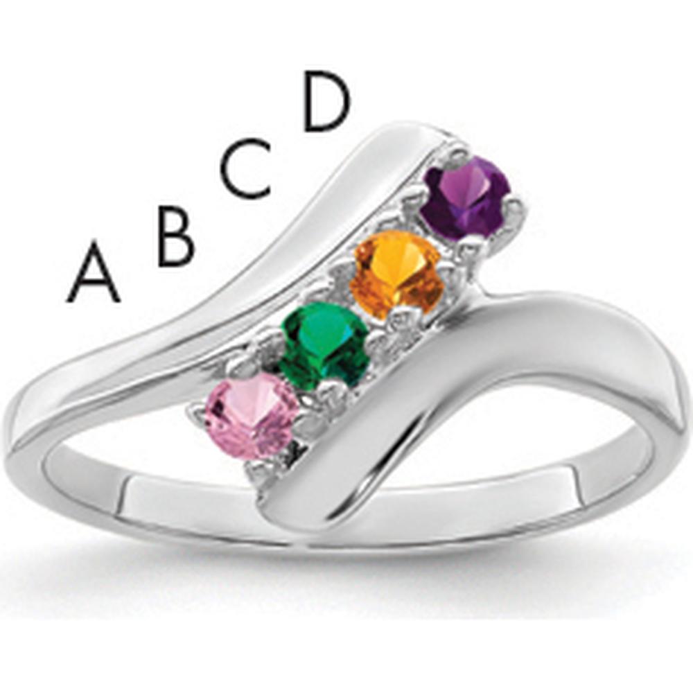 14K White Gold Polished 4-Stone Mother's Ring Mounting - Customizable Design by Oro Pregiato