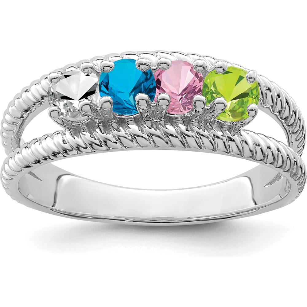 14K White Gold Polished 4-Stone Mother's Ring Mounting - Customizable Design by Monteluci Fine Jewelry