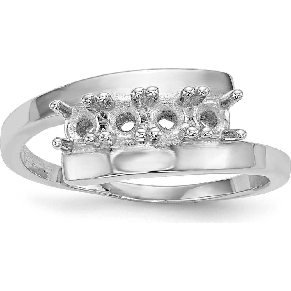 14K White Gold Polished 4-Stone Mother's Ring Mounting - Rhodium Plated by Monteluci Fine Jewelry