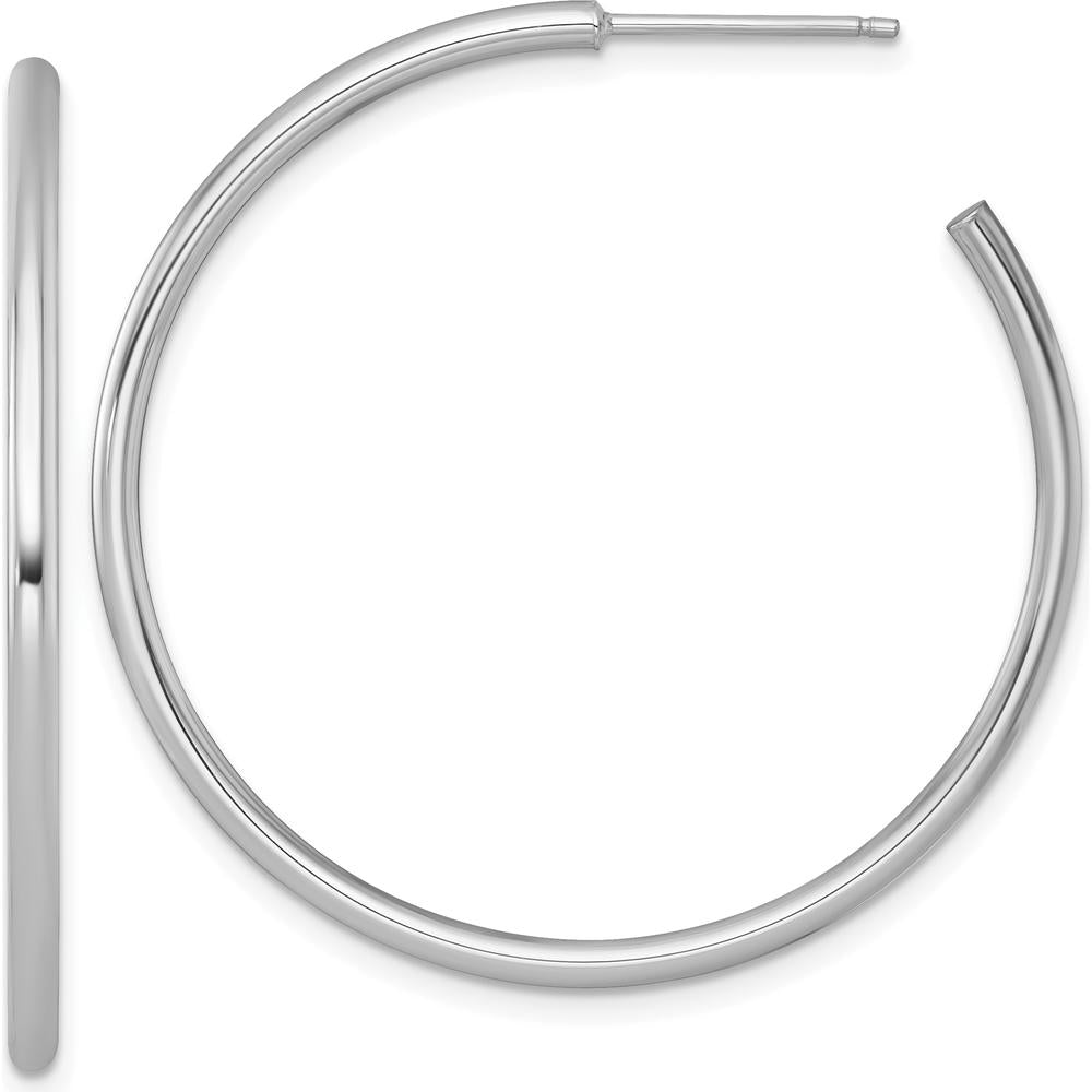 14K White Gold Polished 40mm C-Hoop Earrings with Rhodium Plating by 0